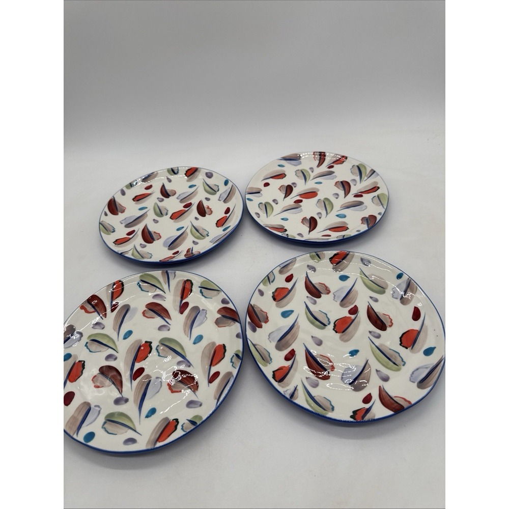 Anthropologie Hand Painted Abstract Salad Plates 8.25" Set of 4 Colorful NWT